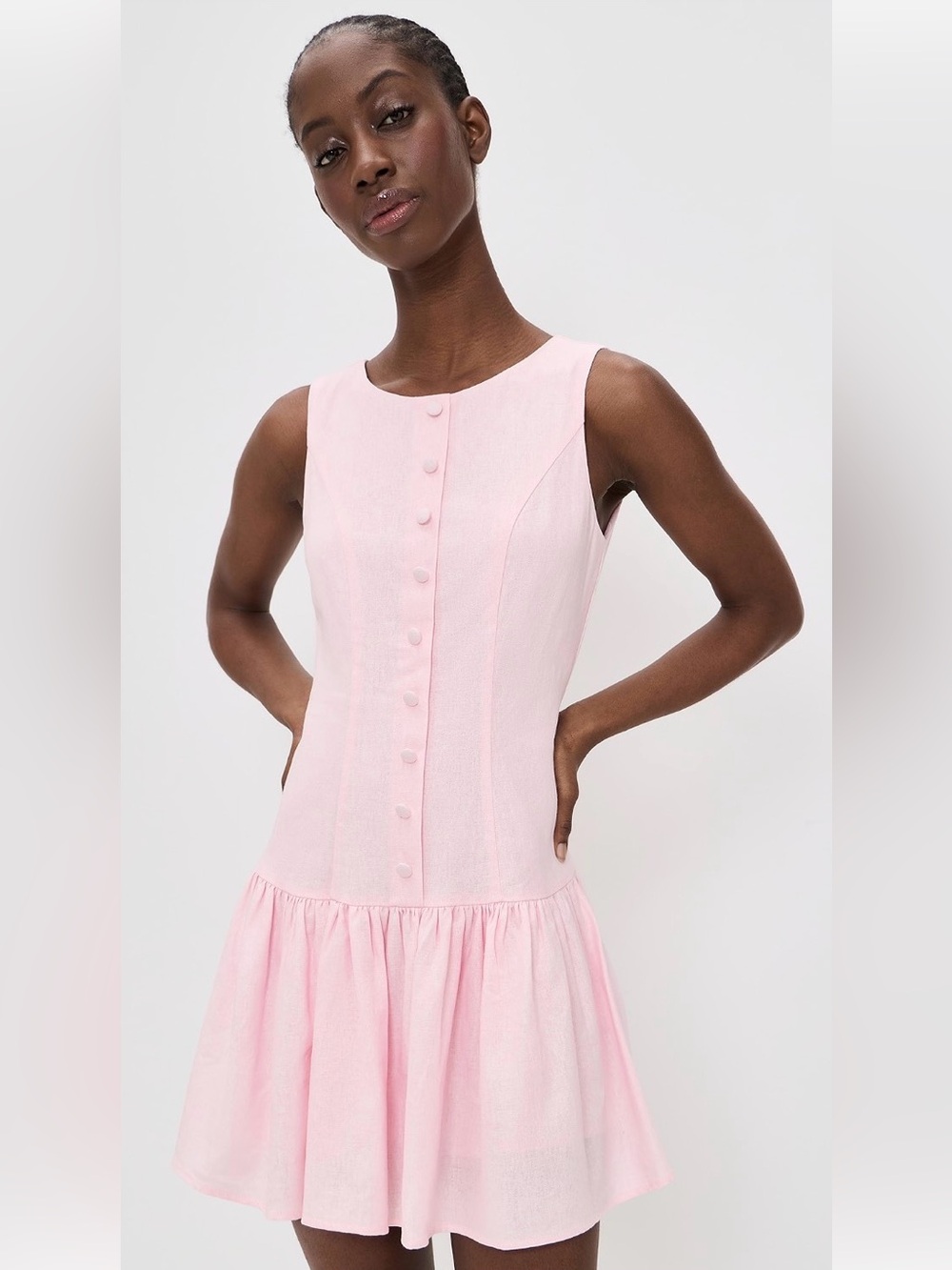 Wayf Pale Pink Sleeveless Button-Front Drop Waist Dress Medium